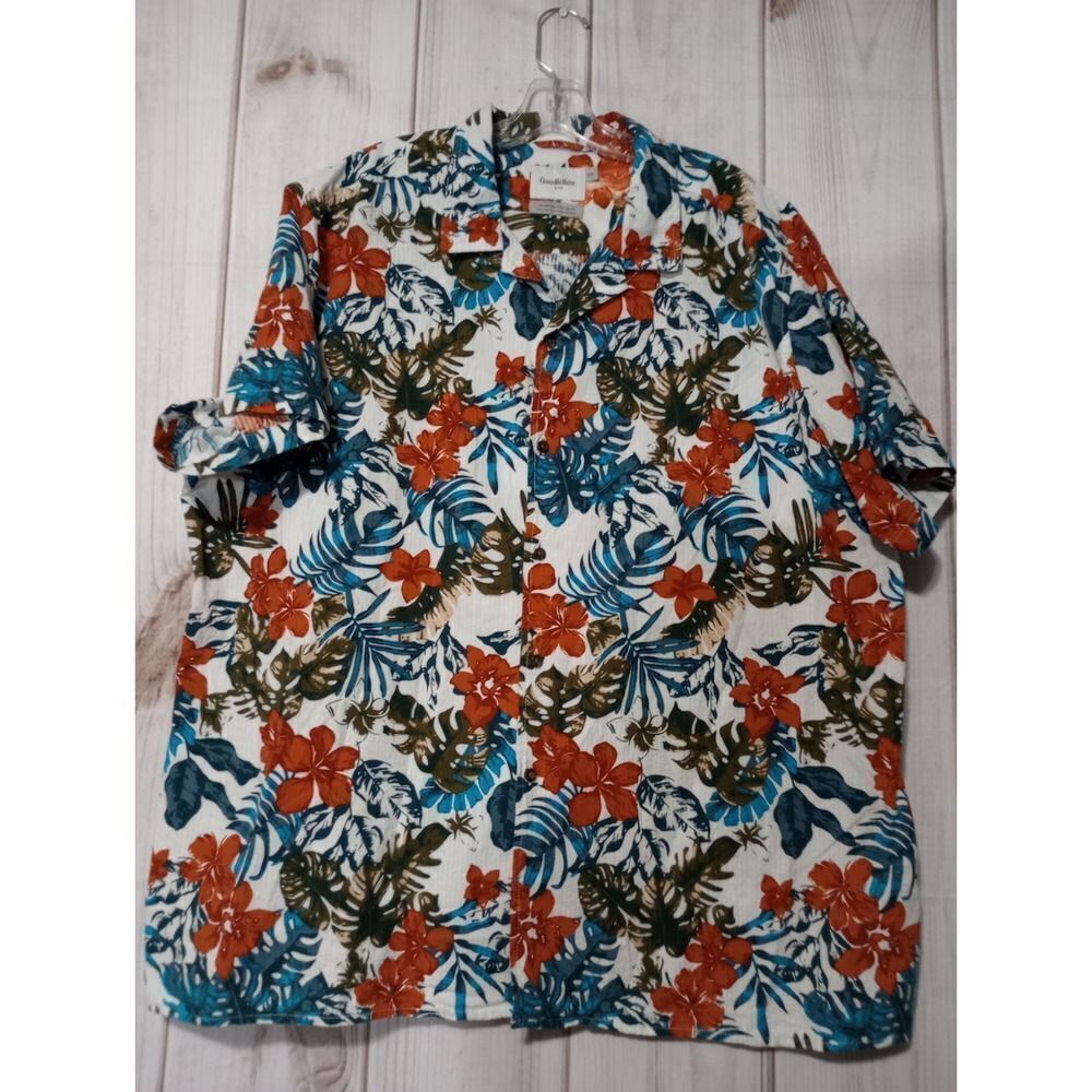 Goodfellow‎ & Co Mens XXL Tropical Floral Button Down Shirt Cotton Short Sleeve